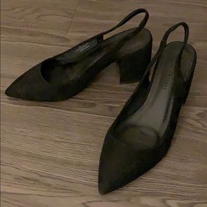 NWOT Suede black chunky heeled sling back pumps